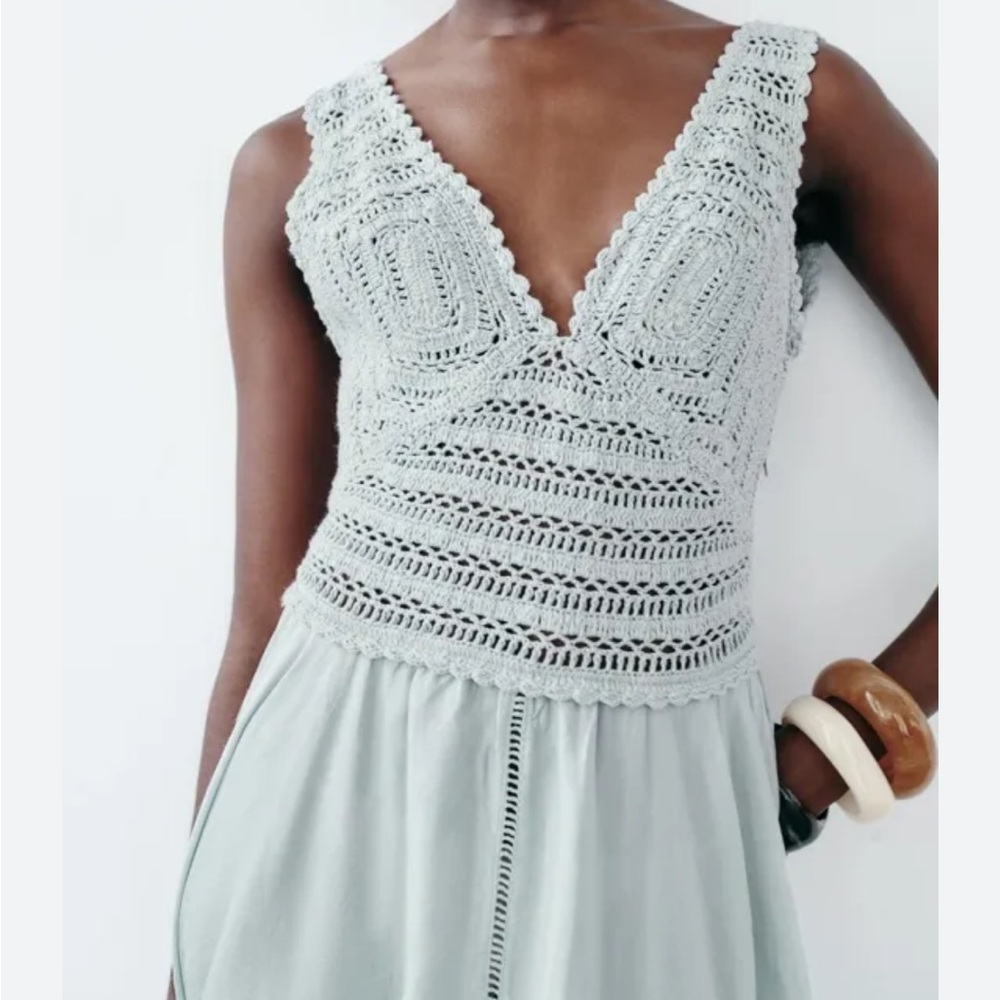 Zara NWT long crochet dress blue 7521/080 - Picture 4 of 8